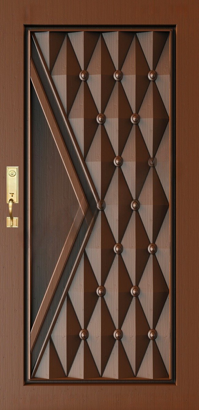 Doors - SKY-75 Modern Geometric Diamond Relief Carved Wooden Door 3D Model